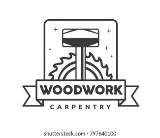 Vintage Monotone Woodwork Carpentry Logo Badge Illustration