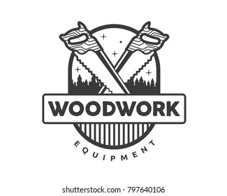 Vintage Monotone Woodwork Carpentry Logo Badge Illustration