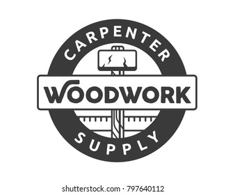 Vintage Monotone Woodwork Carpentry Logo Badge Illustration