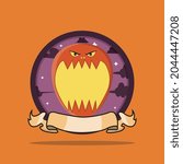 Vintage Monster Head Circle Label With Balloon Design. Vector and illustration
