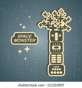 Vintage monster. Retro robot illustration in vector.