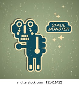 Vintage monster. Retro robot illustration in vector.