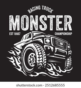 Vintage monster truck car illustration for flag, logo and patch needs