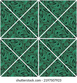Patrón ininterrumpido de mosaico de monstera vintage. Baldosas de hojas de palma de contorno. Papel de pared sin fin botánico. Diseñado para el diseño de tejidos, impresión textil, envoltura, cubierta. Ilustración del vector