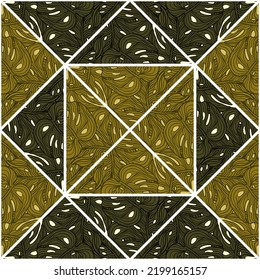 Patrón ininterrumpido de mosaico de monstera vintage. Baldosas de hojas de palma de contorno. Papel de pared sin fin botánico. Diseñado para el diseño de tejidos, impresión textil, envoltura, cubierta. Ilustración del vector
