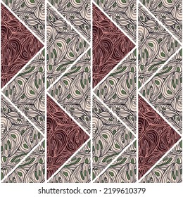 Vintage Monstera Mosaik nahtlose Muster. Konfektionierte umrissene Palmblätter Kacheln. Botanische endlose Tapete. Entworfen für Stoffdesign, Stoffdruck, Umhüllung, Abdeckung. Vektorgrafik