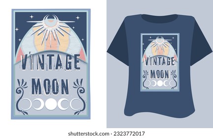Vintage moon slogan print with crescent moon and sun, stars illustration for girl boy tee t shirt or poster