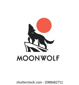 vintage Moon wolf . red moon simple and wild animal logo for brand and company