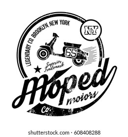 Vintage moped old grunge effect vector design illustration. Premium quality superior retro scooter logo concept.