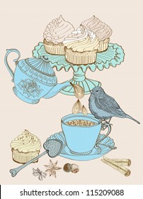 vintage morning tea background. Illustration for design,vector