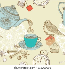vintage morning tea background. seamless pattern for design,vector