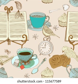 vintage morning tea background. seamless pattern for design,vector illustration