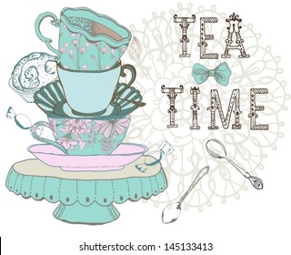 Vintage morning tea time background. Illustration for design, VECTOR