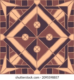 Vintage mosaic pattern. Antique brown tile.