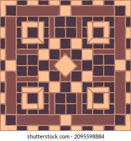 Vintage mosaic pattern. Antique brown tile.