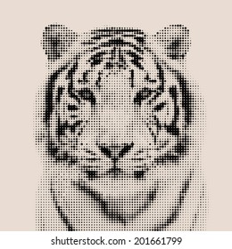 Vintage mosaic portrait of a bengal tiger. Wild beauty of the most dangerous and mighty beast.  Vector illustration.