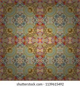 Vintage mosaics. Seamless pattern in yellow, brown and blue colors. Ethnic motif. Vector illustration.