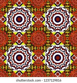 Vintage mosaics. Vector illustration. Seamless pattern in white, black and red colors. Ethnic motif.