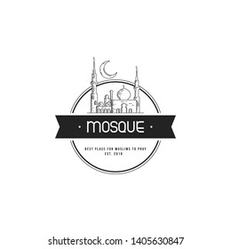 Vintage mosque logo in monoline style. Building logos to pray for Muslims