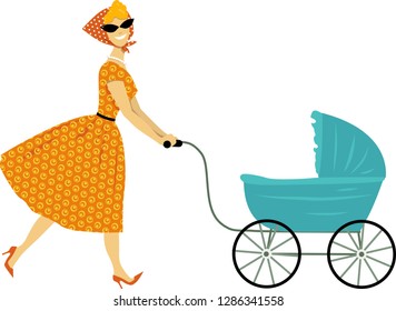 Vintage mother with a stroller