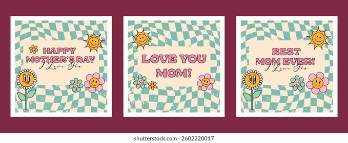 Vintage Mother's Day cards. Fashionable poster, banner, advertising poster, label or cover with frame.