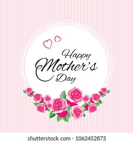 Vintage Mother's day greeting card with roses on a white and pink background. Vector illustration.