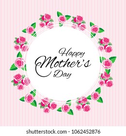 Vintage Mother's day greeting card with roses on a white and pink background. Vector illustration.