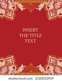 Vintage motif engraving frame. Retro ornate decorative posters with elegant ornaments. Design element for brochure or book cover. Vector illustration collection isolated on red background