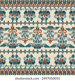 Vintage Motifs  boho Floral damask pattern embroidery border. Ethnic ikat floral Ethnic Indian Pattern Ikat pattern Ethnic Pattern. Border indian floral Aztec embroidery border seamless patterns.