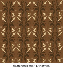 Vintage motifs design on Indonesian batik with simple brown color design.
