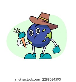 Vintage motivation poster or card design template with walking happy cute Earth planet character mascot with better days ahead caption for t shirt print. Vector illustration