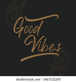 Vintage Motivational Typography "Good Vibes" in Gold and Black