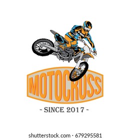 vintage motocross rider badge logo design vector illustration