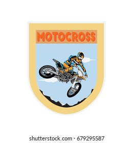 vintage motocross rider badge logo design vector illustration