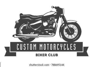 Vintage Motor Club Sign and Label on white background. Emblem of bikers and riders.