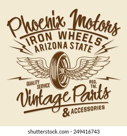 Vintage Motor parts typography, t-shirt graphics, vectors, wheels car , 