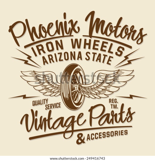 Vintage Motor parts typography, t-shirt graphics,\
vectors, wheels car , 