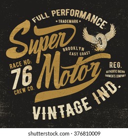 vintage motor tee print design with grunge effect