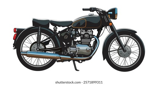 Vintage motorbike 1980's vector illustration, isolated on white background.