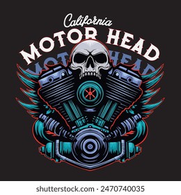 Vintage motorbike engine illustration for logo, label, patch and clothing design needs