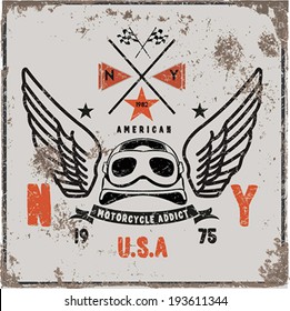 Vintage Motorbike Race | Hand drawing | T-shirt Printing | Badge Applique Label 