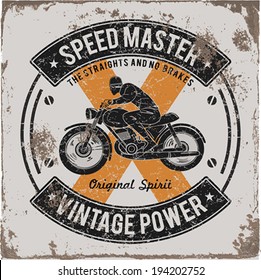 Vintage Motorradrennen| Handzeichnung| T-Shirt-Druck| Bekleidungssiegel 