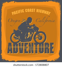 Vintage Motorcycle adventure label, vector illustration