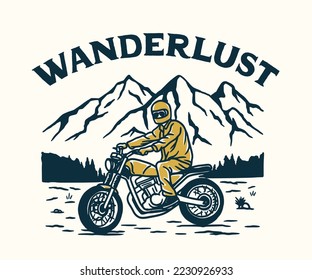 Vintage Motorcycle Adventure, Motocross Club. Hand drawn Vector illustration
