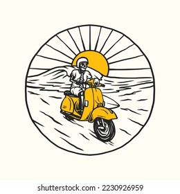 Vintage Motorcycle Adventure, Motocross Club. Hand drawn Vector illustration