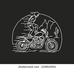 Vintage Motorcycle Adventure, Motocross Club. Hand drawn Vector illustration