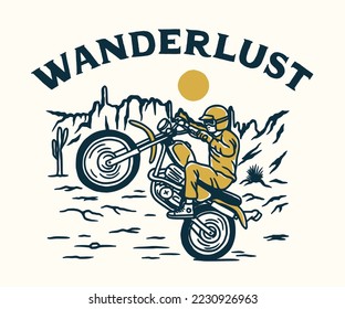 Vintage Motorcycle Adventure, Motocross Club. Hand drawn Vector illustration