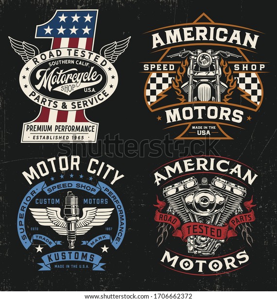 Vintage motorcycle badge, label, logo, t-shirt\
graphic set