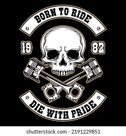 Vintage motorcycle badge with skull, wings and piston. Custom motorbike logo vector stock illustration.