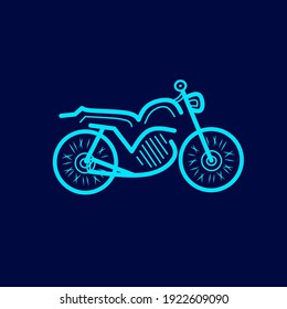 Vintage Motorcycle Bike Line. Pop Art logo. Colorful design with dark background. Abstract vector illustration. Isolated black background for t-shirt, poster, clothing, merch, apparel, badge design